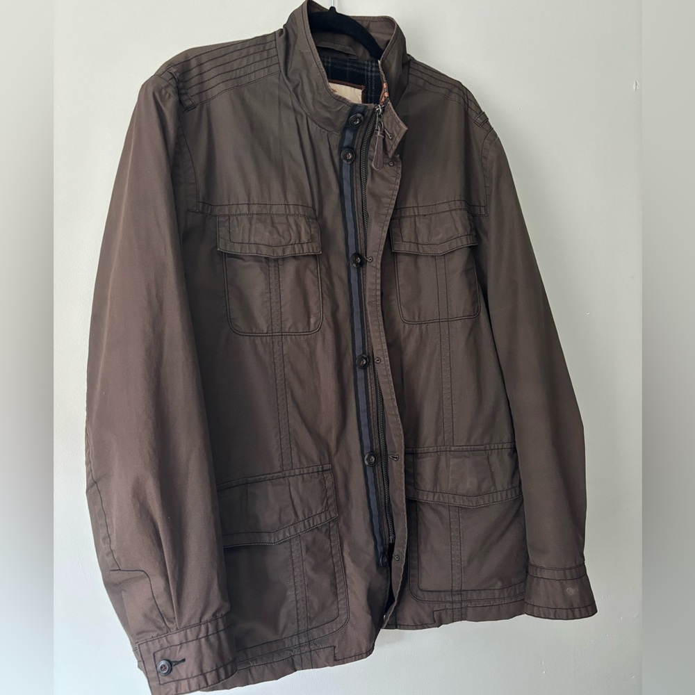 Vintage Streetwear Men Chocolate Brown Preppy Flannel Bomber Barn Jacket Large - Picture 6 of 11